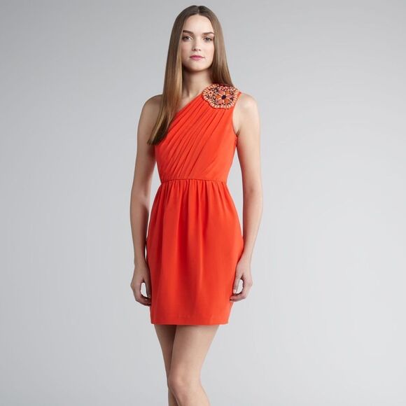 Shoshanna Alexis Embellished one shoulder Dress Sz 2 - Picture 3 of 8